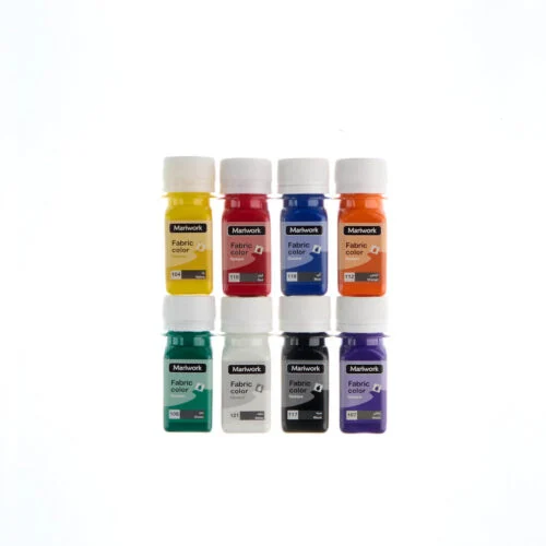 Set 8 color 30ml رنگ پارچه | ست 8 رنگ 30 میل | شامل رنگ های اصلی + سیاه، سفید، سبز، نارنجی و بنفش