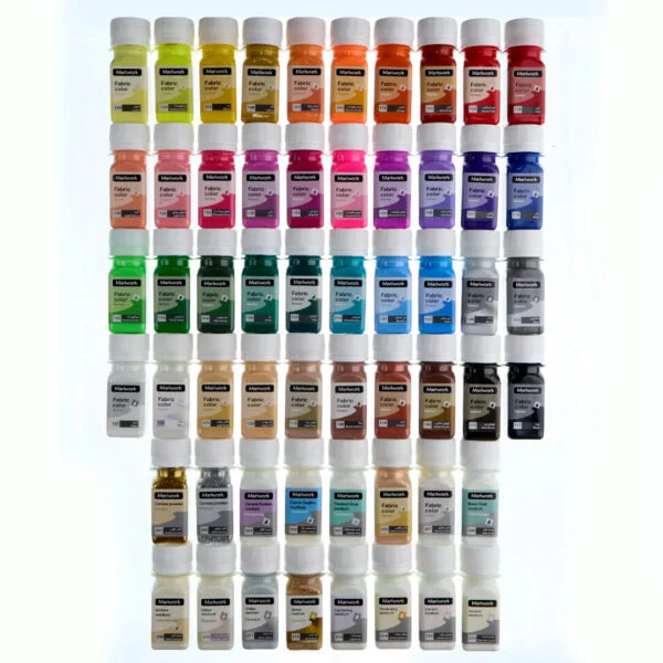 whole-colors-and-mediumes-30ml-set ست کامل رنگها و مدیومهای پارچه ماریورک 30 میل